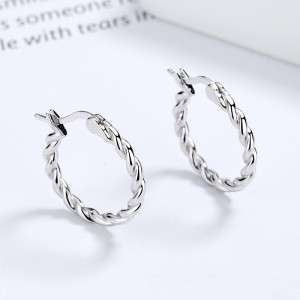 925 Sterling Silver Vintage Twisted Cable Hoop Earrings 60400025