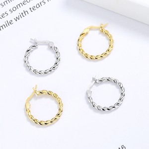 925 Sterling Silver Vintage Twisted Cable Hoop Earrings 60400025