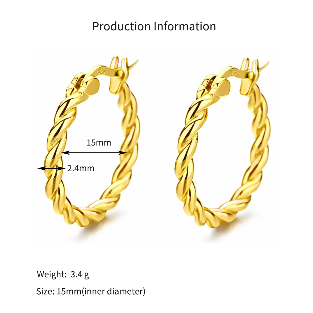 925 Sterling Silver Vintage Twisted Cable Hoop Earrings 60400025 - image2