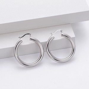 925 Sterling Silver Hiphop Punk Thick Tube Hoop Earrings 60400026