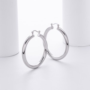 925 Sterling Silver Hiphop Punk Thick Tube Hoop Earrings 60400026