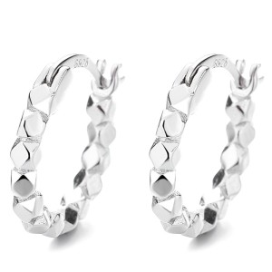 925 Sterling Silver Broken Silver Faceted Hoop Earrings 60400027