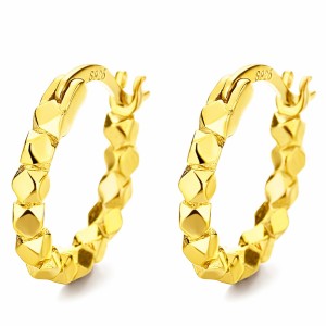 925 Sterling Silver Broken Silver Faceted Hoop Earrings 60400027