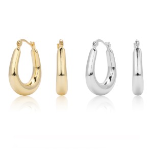 925 Sterling Silver Elongated Oval Huggie Hoop Earrings 60400028