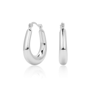 925 Sterling Silver Elongated Oval Huggie Hoop Earrings 60400028