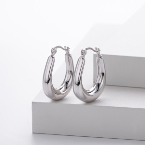 925 Sterling Silver Elongated Oval Huggie Hoop Earrings 60400028