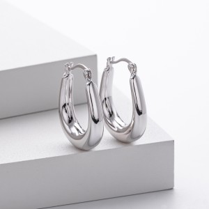 925 Sterling Silver Elongated Oval Huggie Hoop Earrings 60400028