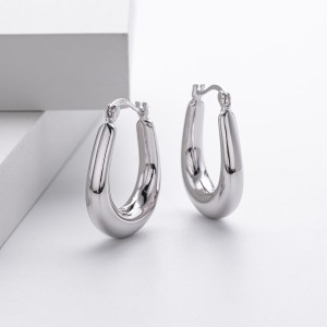925 Sterling Silver Elongated Oval Huggie Hoop Earrings 60400028