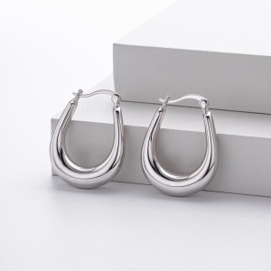 925 Sterling Silver Elongated Oval Huggie Hoop Earrings 60400028