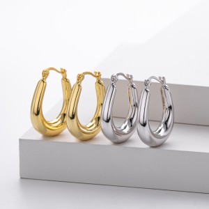 925 Sterling Silver Elongated Oval Huggie Hoop Earrings 60400028