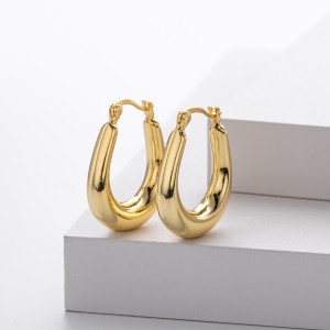 925 Sterling Silver Elongated Oval Huggie Hoop Earrings 60400028