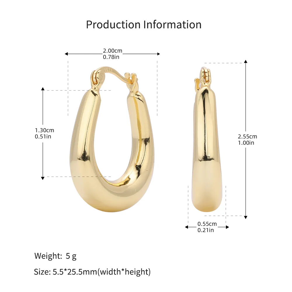 925 Sterling Silver Elongated Oval Huggie Hoop Earrings 60400028 - image2