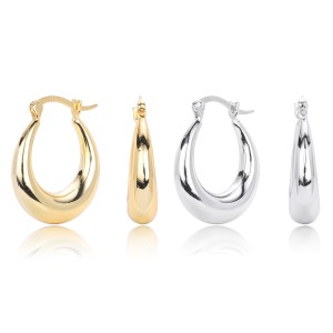 925 Sterling Silver Smooth Oval Creole Hoop Earrings 60400029