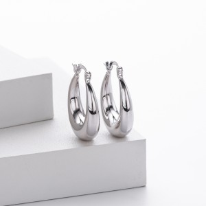 925 Sterling Silver Smooth Oval Creole Hoop Earrings 60400029
