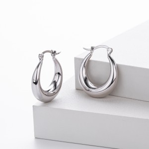 925 Sterling Silver Smooth Oval Creole Hoop Earrings 60400029