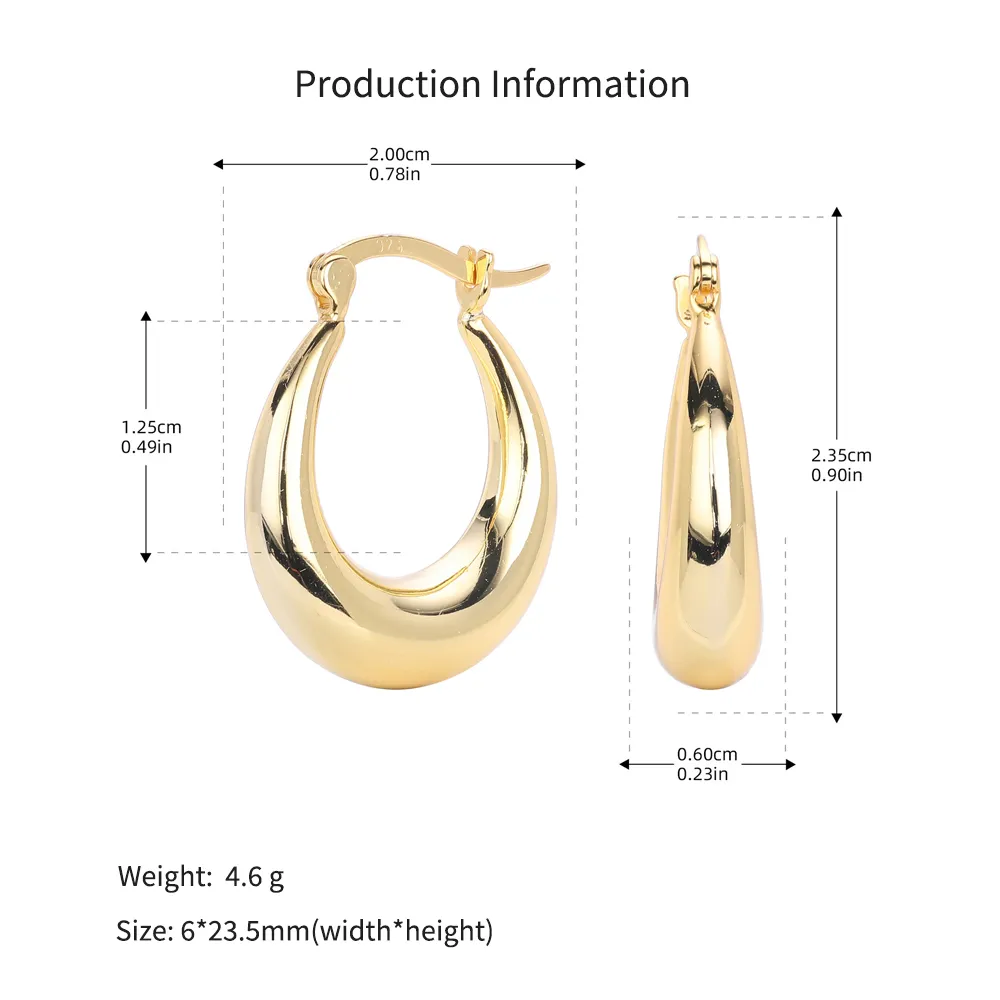 925 Sterling Silver Smooth Oval Creole Hoop Earrings 60400029 - image2