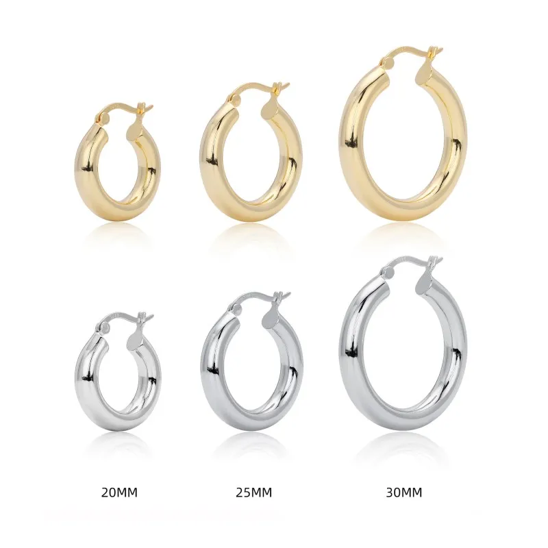 925 Sterling Silver Thick Round Tube Hoop Earrings 60400030