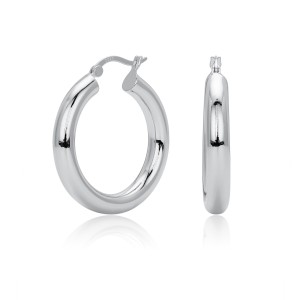 925 Sterling Silver Thick Round Tube Hoop Earrings 60400030