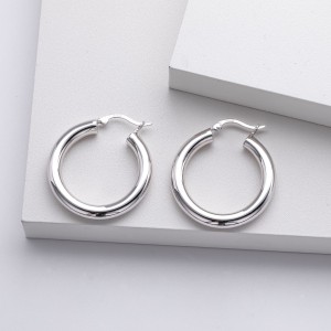925 Sterling Silver Thick Round Tube Hoop Earrings 60400030