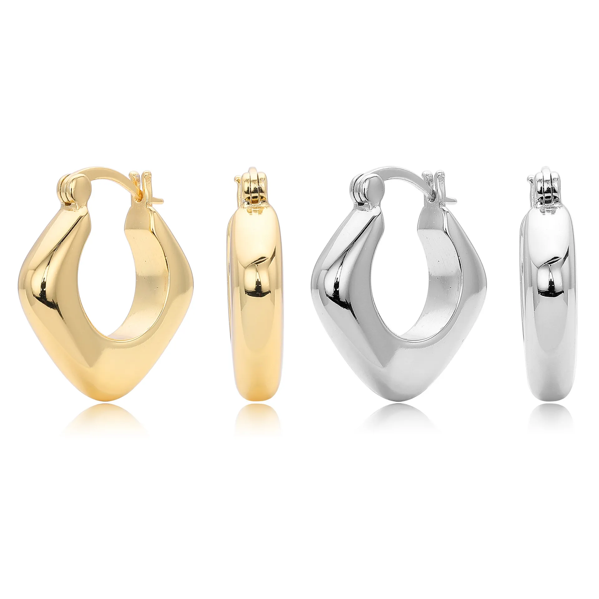 925 Sterling Silver Hollow Geometric Chunky Hoop Earrings 60400031