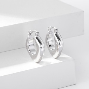 925 Sterling Silver Hollow Geometric Chunky Hoop Earrings 60400031