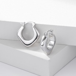 925 Sterling Silver Hollow Geometric Chunky Hoop Earrings 60400031