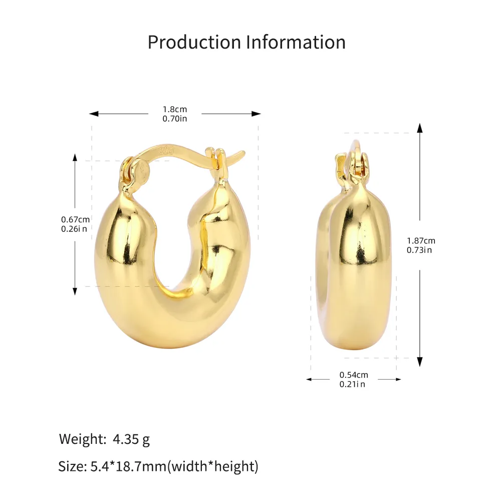 925 Sterling Silver Smooth Chunky Huggie Hoop Earrings 60400032 - image2