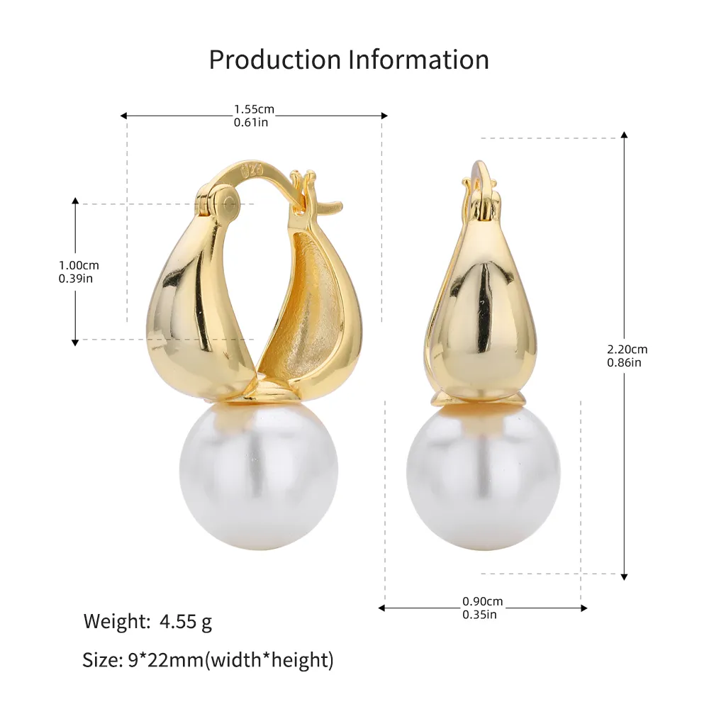 925 Sterling Silver Puffy Hoop Fresh Water Pearl Drop Earrings 60400034 - image2