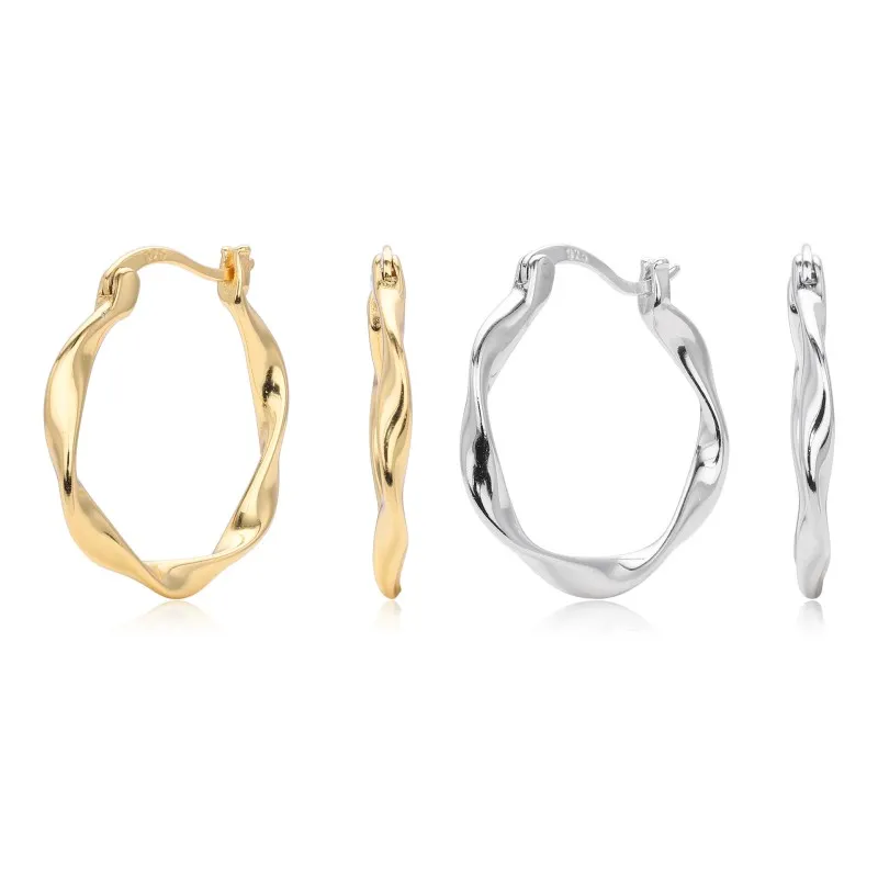 925 Sterling Silver Geometric Twisted Hoop Earrings 60400036