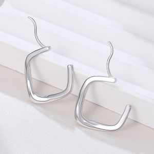 925 Sterling Silver Twisted Geometric Hoop Earrings 60400037