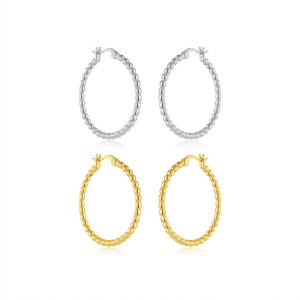 925 Sterling Silver Minimalist Beaded Oval Hoops 60400038