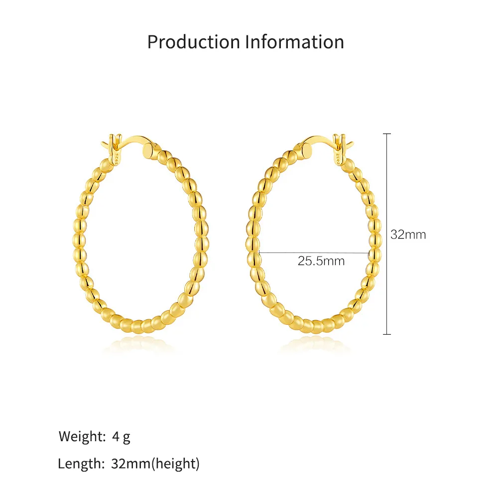 925 Sterling Silver Minimalist Beaded Oval Hoops 60400038 - image2