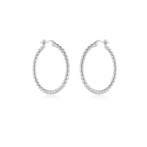 925 Sterling Silver Minimalist Beaded Oval Hoops 60400038