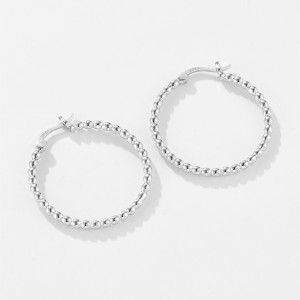 925 Sterling Silver Minimalist Beaded Oval Hoops 60400038