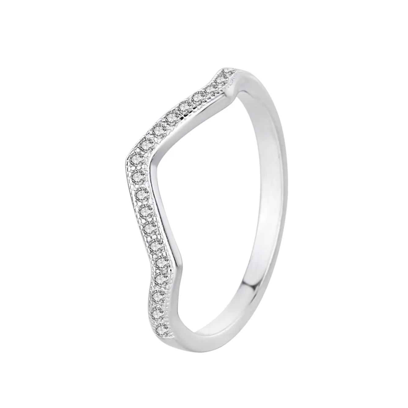 Silver Cubic Zirconia V Shape Band Ring 70100006