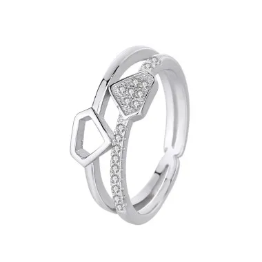 Silver Cubic Zirconia Geometric Band Ring 70100010