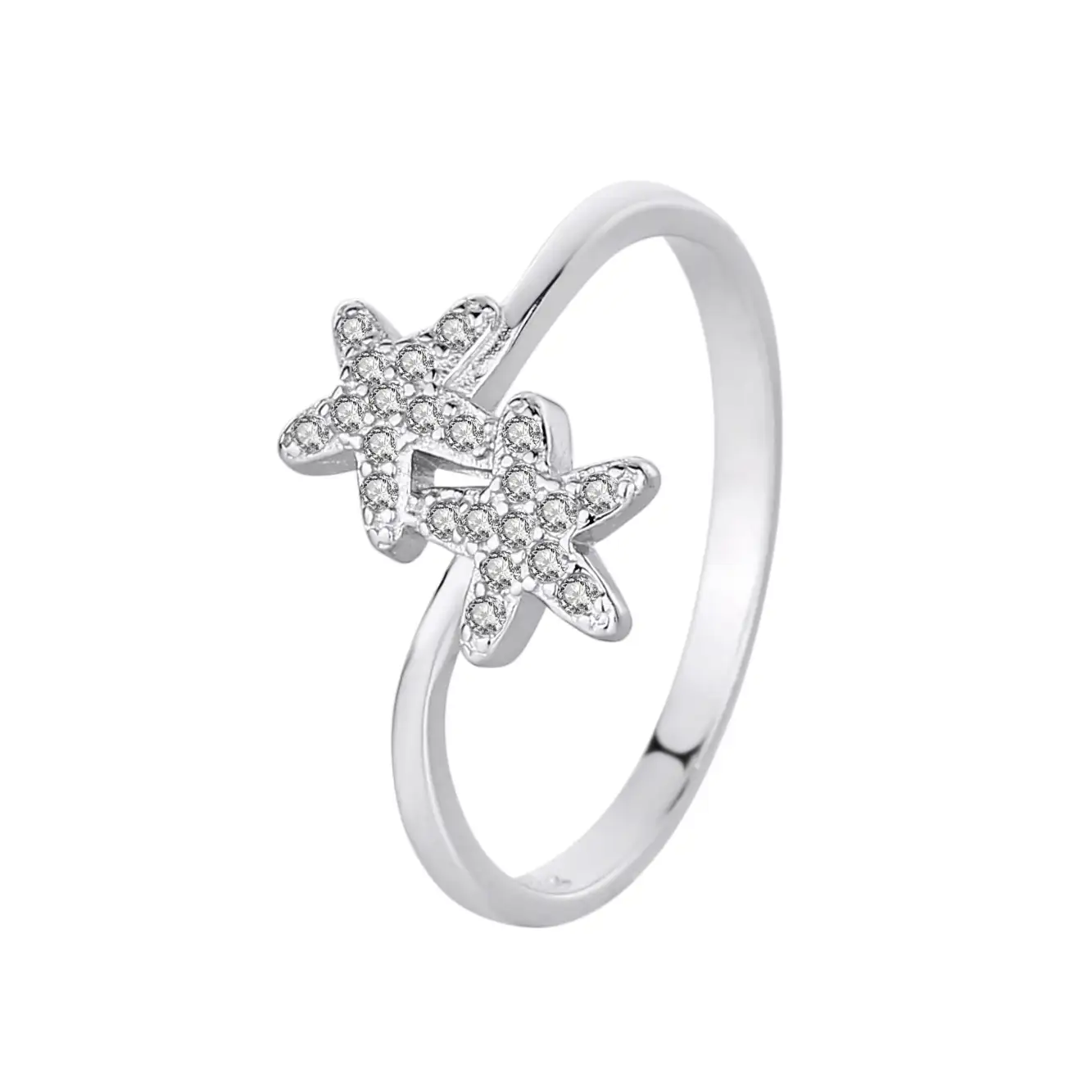 Silver Cubic Zirconia Flower Band Ring 70100013