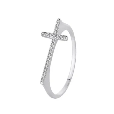 Silver Cubic Zirconia Cross Band Ring 70100015