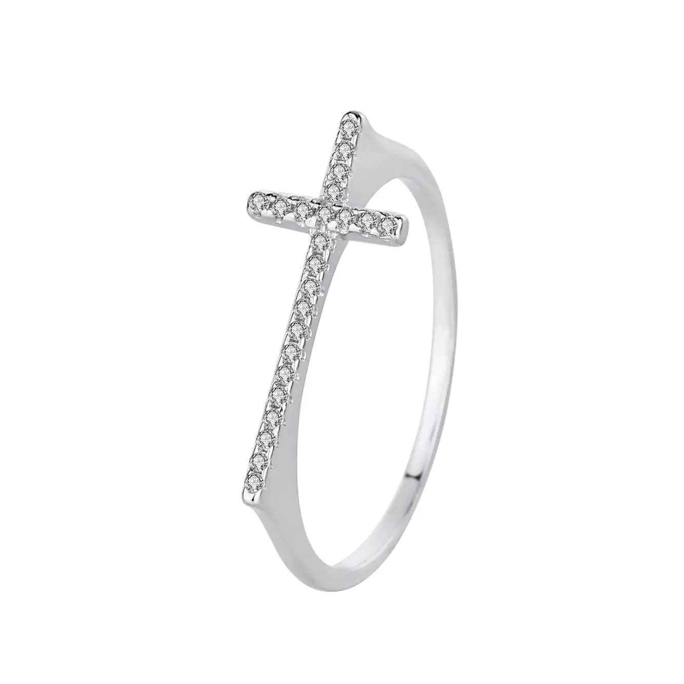 Silver Cubic Zirconia Cross Band Ring 70100015