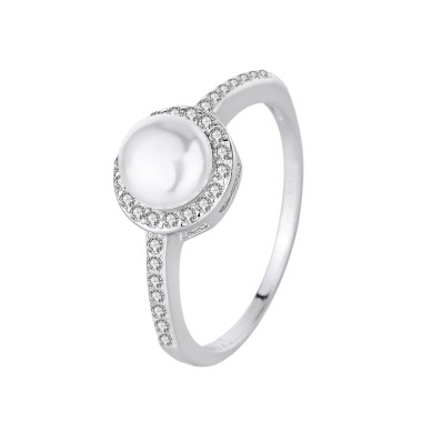 Silver Cubic Zirconia Pearl Band Ring 70100016