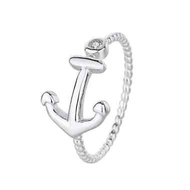 Silver Cubic Zirconia Anchor Band Ring 70100022