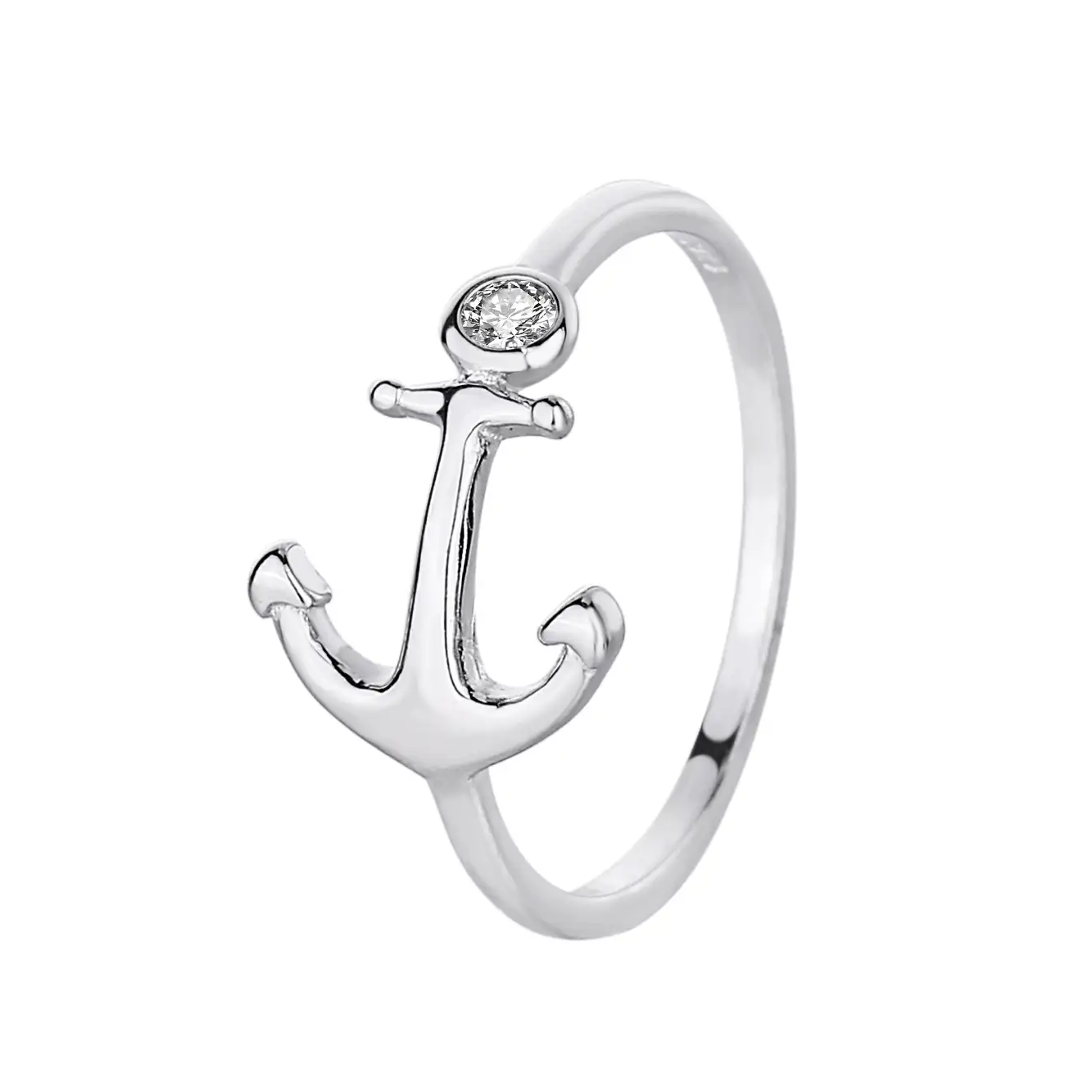 Silver Cubic Zirconia Anchor Band Ring 70100023
