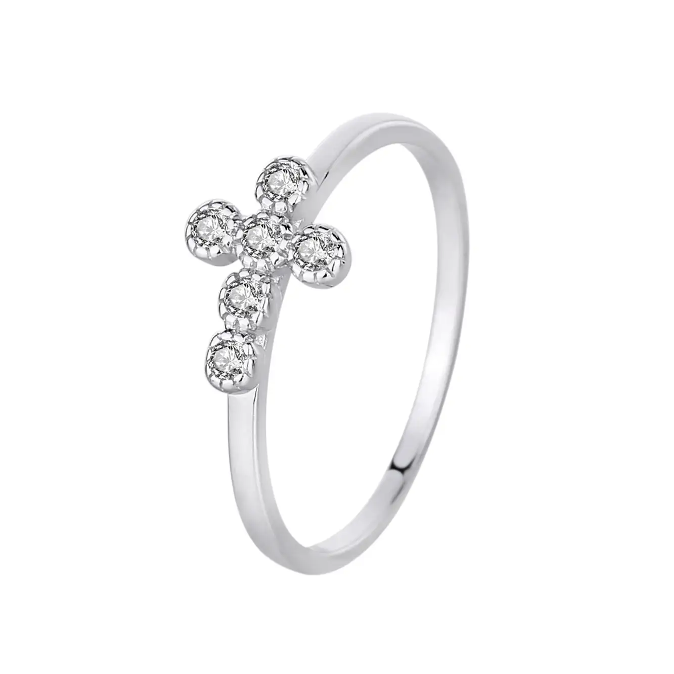 Silver Cubic Zirconia Cross Band Ring 70100034