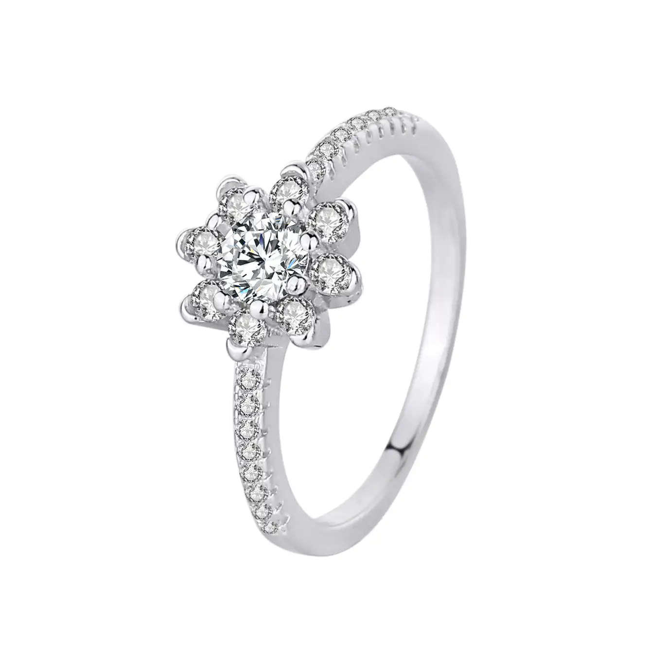 Silver Cubic Zirconia Flower Band Ring 70100049