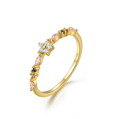 Silver Cubic Zirconia Flower Band Ring 70100060