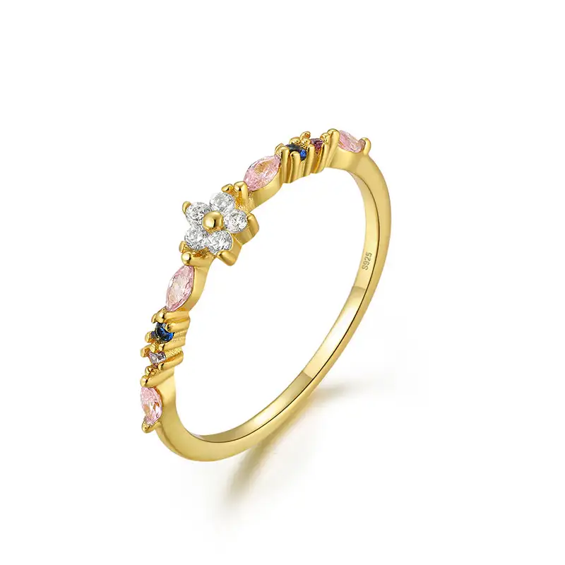 Silver Cubic Zirconia Flower Band Ring 70100060