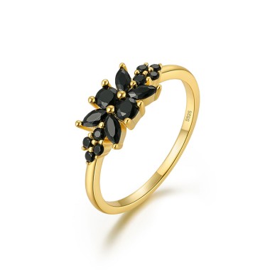 Silver Zirconia Black Leaf Band Ring 70100073