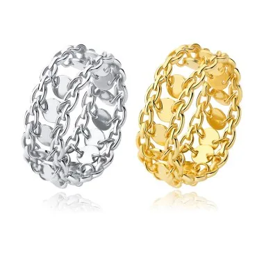 925 Sterling Silver Chain Link Sequin Rings 70100092