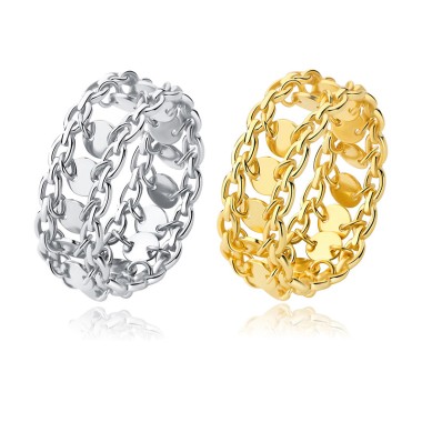 925 Sterling Silver Chain Link Sequin Rings 70100092