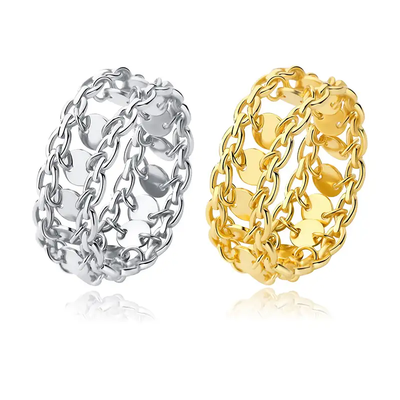 925 Sterling Silver Chain Link Sequin Rings 70100092